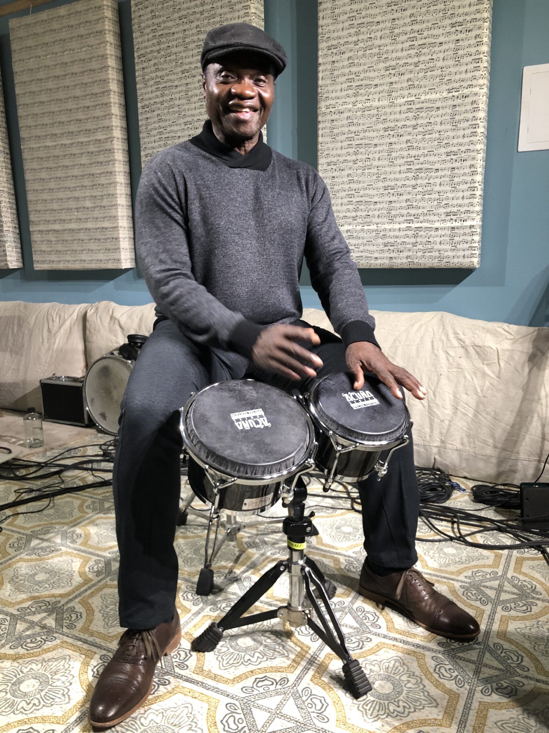 Annoh on Bongos in the Studio of Pindango Records